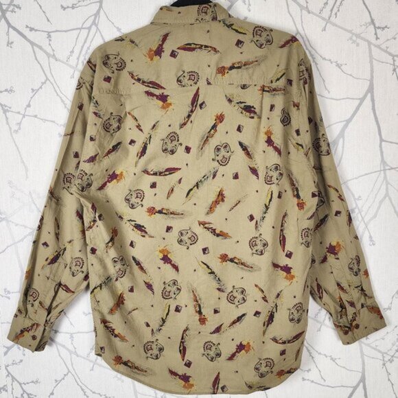 Avant Steel Beige Artsy Colorful Abstract Printed Button Front Shirt - Picture 3 of 5